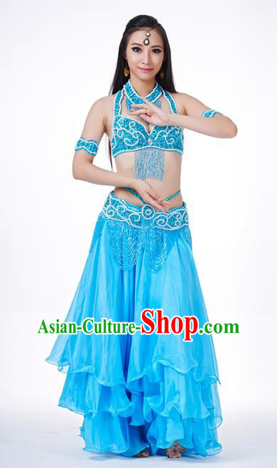 Traditional Oriental Dance Costume Indian Belly Dance Blue Dress for Women