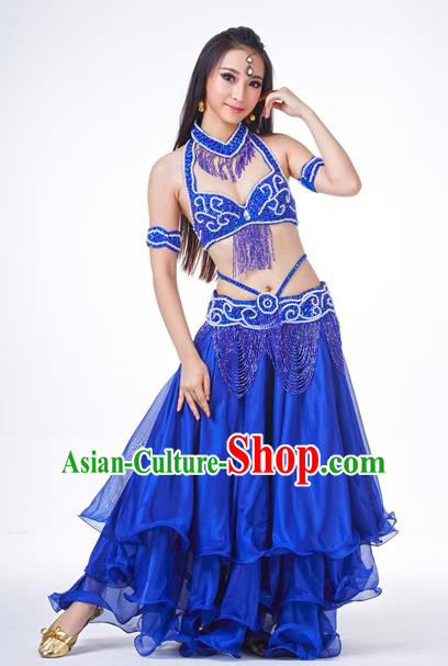 Traditional Oriental Dance Costume Indian Belly Dance Royalblue Tassel Dress for Women