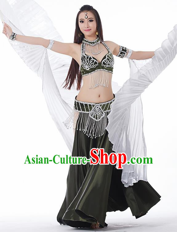 Traditional India Oriental Bollywood Dance Velvet Costume Indian Belly Dance Olive Green Dress for Women