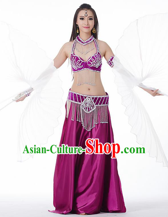 Traditional India Oriental Bollywood Dance Velvet Costume Indian Belly Dance Purple Dress for Women