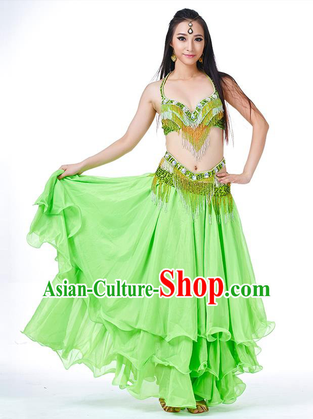 Traditional Oriental Bollywood Dance Costume Indian Belly Dance Green Dress for Women