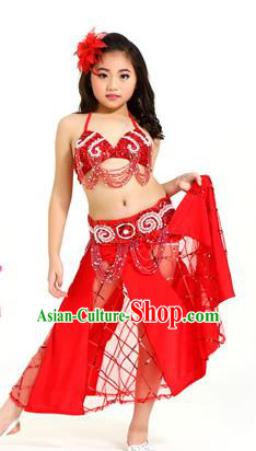 Traditional Children Oriental Bollywood Dance Costume Indian Belly Dance Red Dress for Kids