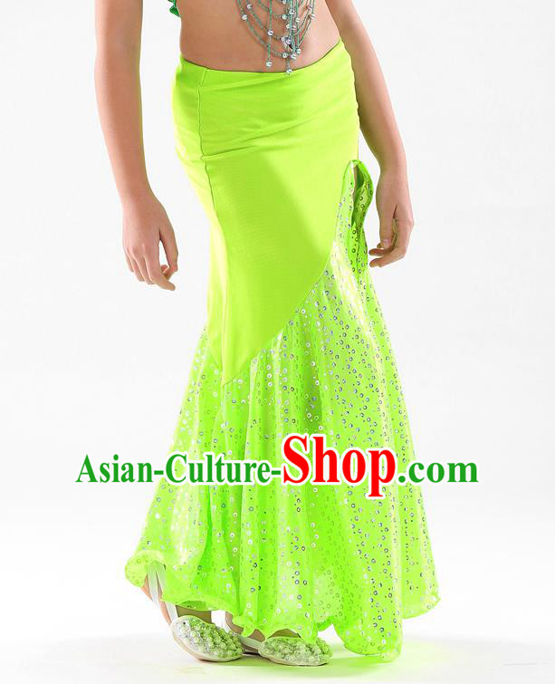 Traditional India Oriental Bollywood Dance Green Skirt Indian Belly Dance Costume for Kids