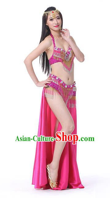 Indian Traditional Oriental Bollywood Dance Rosy Dress Belly Dance Sexy Costume for Women