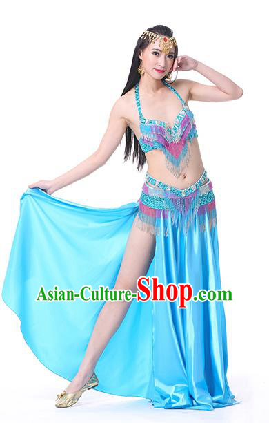 Indian Traditional Oriental Bollywood Dance Blue Dress Belly Dance Sexy Costume for Women