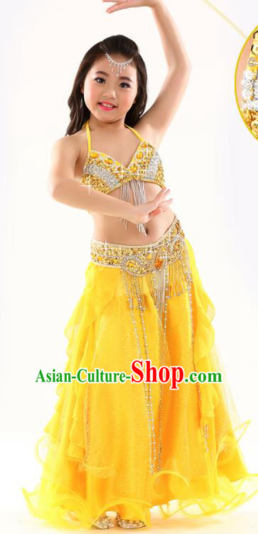 Indian Traditional Stage Performance Dance Yellow Dress Belly Dance Costume for Kids