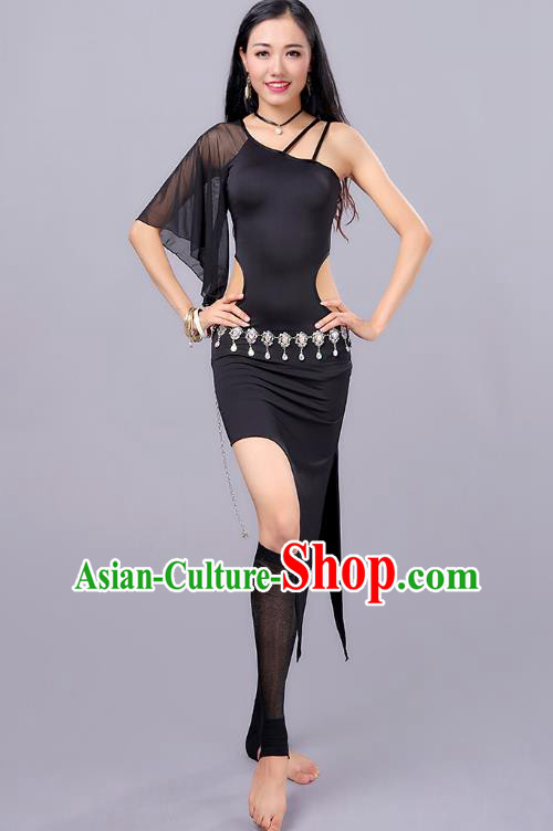 Traditional Indian Stage Performance Dance Black Dress Belly Dance Costume for Women