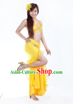 Traditional Indian Stage Oriental Dance Yellow Dress Belly Dance Costume for Women