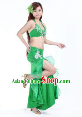 Traditional Indian Stage Oriental Dance Green Dress Belly Dance Costume for Women