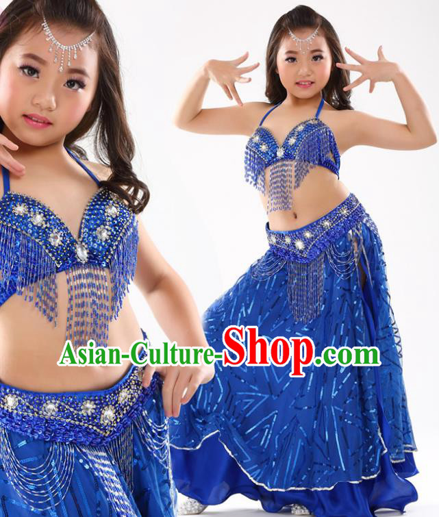 Traditional Indian Children Oriental Dance Royalblue Dress Belly Dance Costume for Kids