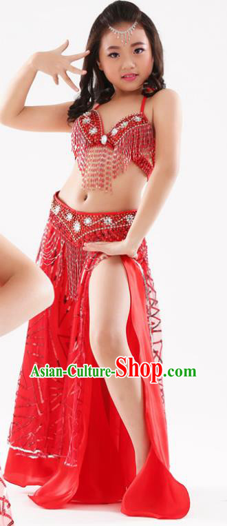 Traditional Indian Children Oriental Dance Red Dress Belly Dance Costume for Kids