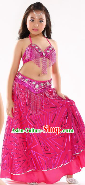 Traditional Indian Children Oriental Dance Rosy Dress Belly Dance Costume for Kids