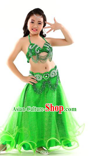 Traditional Indian Children Dance Performance Green Dress Belly Dance Costume for Kids