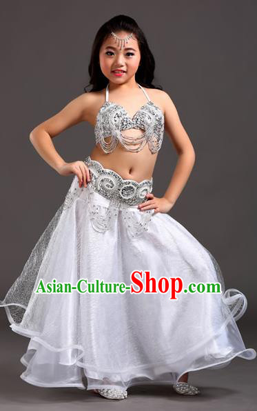 Traditional Indian Children Dance Performance White Dress Belly Dance Costume for Kids