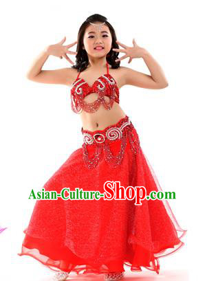 Traditional Indian Children Dance Performance Red Dress Belly Dance Costume for Kids