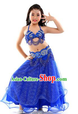 Traditional Indian Children Dance Performance Royalblue Dress Belly Dance Costume for Kids