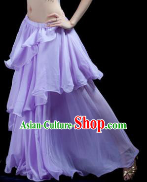 Indian Belly Dance Stage Performance Costume, India Oriental Dance Lilac Spiral Skirt for Women