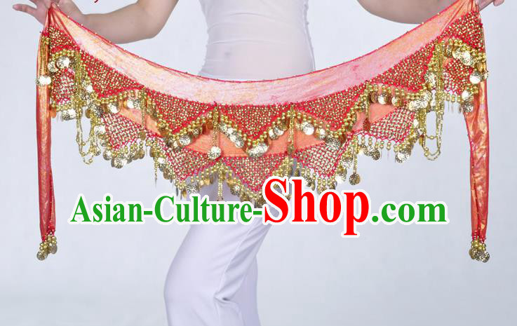 Indian Belly Dance Accessories Golden Sequin Red Waist Chain Belts India Raks Sharki Waistband for Women