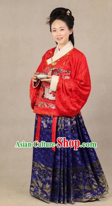 Chinese Traditional Ming Dynasty Wedding Embroidered Costume China Ancient Bride Clothing for Women