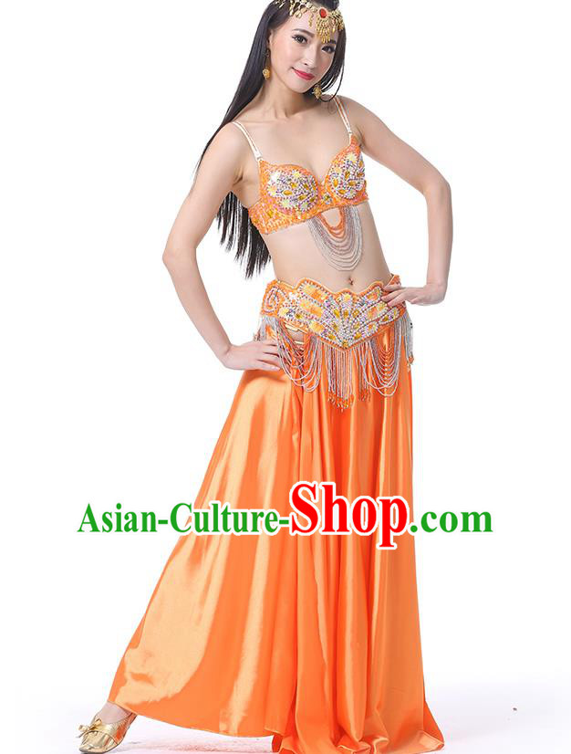 Asian Indian Belly Dance Costume Stage Performance Oriental Dance Orange Dress for Women