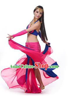 Asian Indian Bollywood Belly Dance Costume Stage Performance Oriental Dance Rosy and Blue Dress for Women