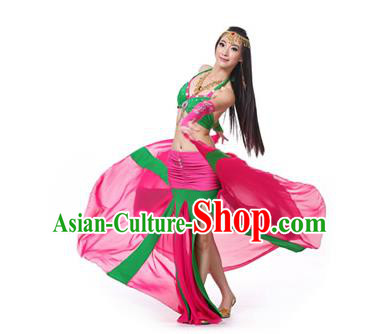 Asian Indian Bollywood Belly Dance Costume Stage Performance Oriental Dance Rosy and Green Dress for Women