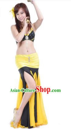 Asian Indian Belly Dance Stage Performance Costume Oriental Dance Yellow and Black Dress for Women