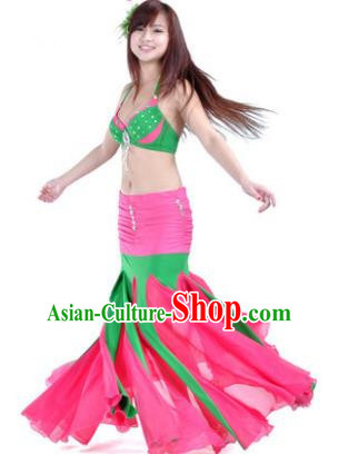 Asian Indian Belly Dance Stage Performance Costume Oriental Dance Pink and Green Dress for Women