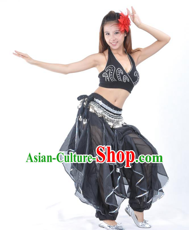 Asian Indian Traditional Costume Belly Dance Stage Performance Oriental Dance Black Clothing for Women
