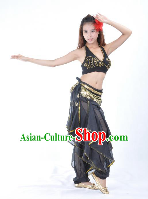 Asian Indian Traditional Black Costume Belly Dance Stage Performance Oriental Dance Clothing for Women