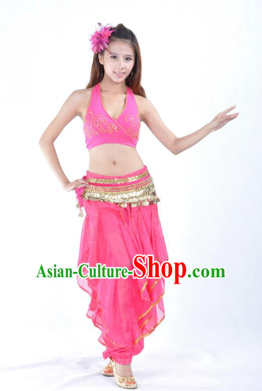 Asian Indian Traditional Costume Belly Dance Stage Performance Oriental Dance Rosy Clothing for Women