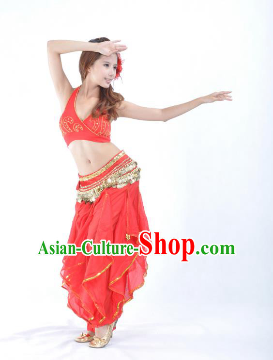 Asian Indian Traditional Costume Belly Dance Stage Performance Oriental Dance Red Clothing for Women