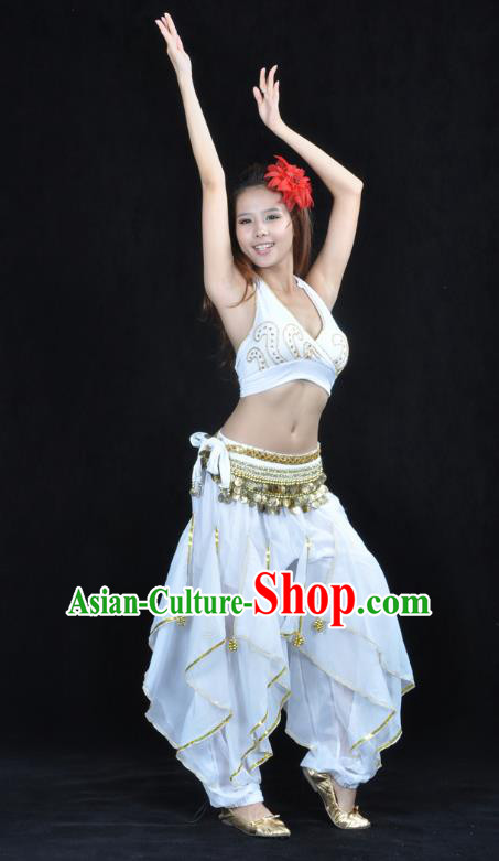 Asian Indian Traditional Costume Belly Dance Stage Performance Oriental Dance White Clothing for Women