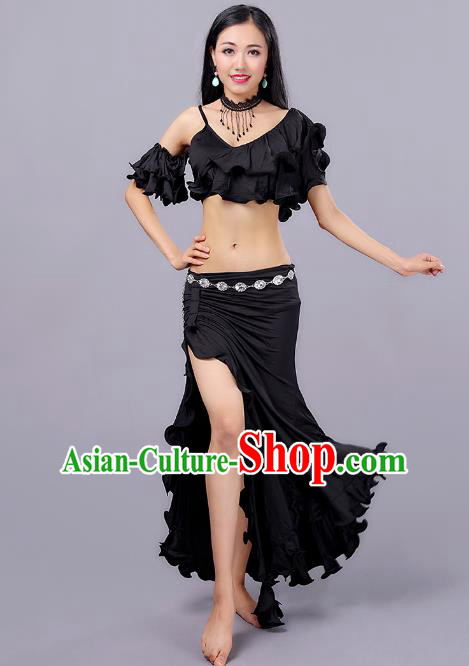 Asian Indian Traditional Oriental Dance Costume Belly Dance Stage Performance Black Dress for Women