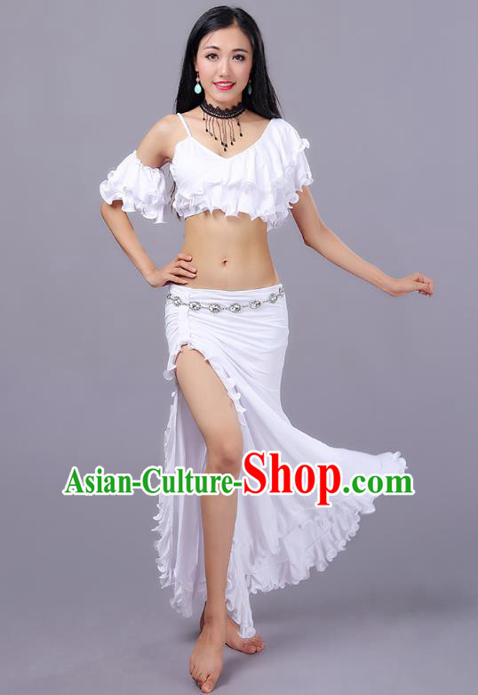 Asian Indian Traditional Oriental Dance Costume Belly Dance Stage Performance White Dress for Women