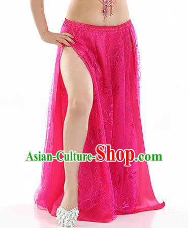 Asian Indian Belly Dance Costume Rosy Rose Skirt Stage Performance Oriental Dance Dress for Women