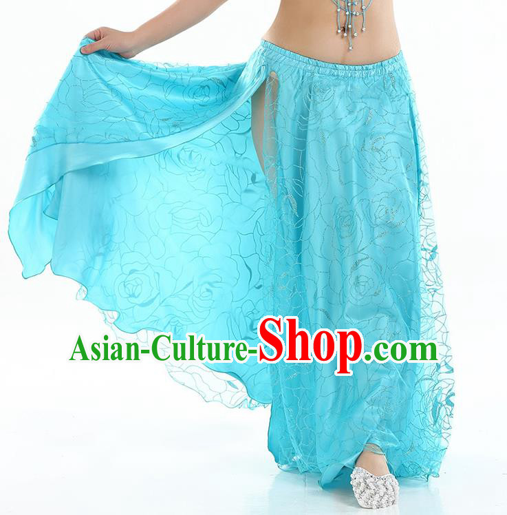 Asian Indian Belly Dance Costume Blue Rose Skirt Stage Performance Oriental Dance Dress for Women