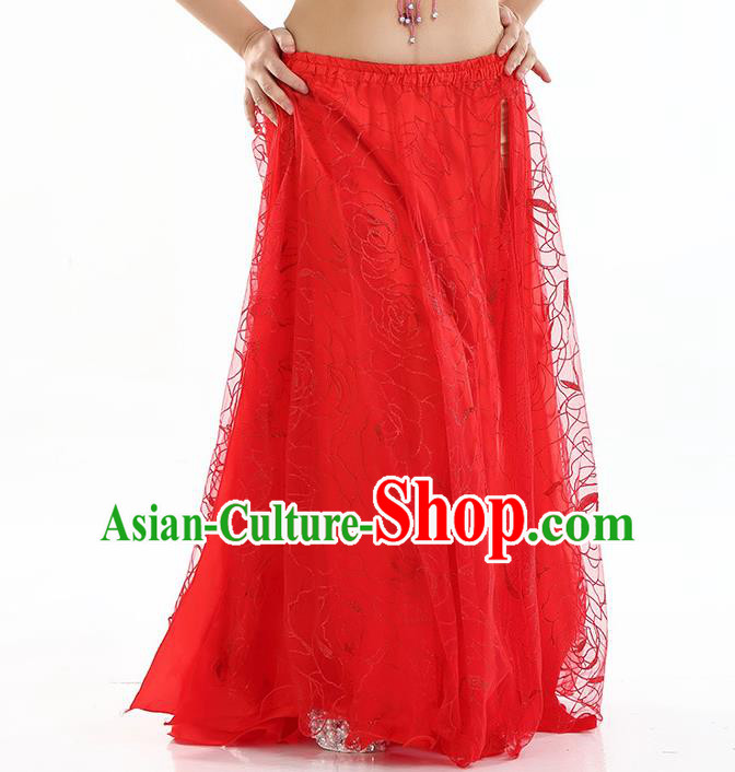 Asian Indian Belly Dance Costume Red Rose Skirt Stage Performance Oriental Dance Dress for Women