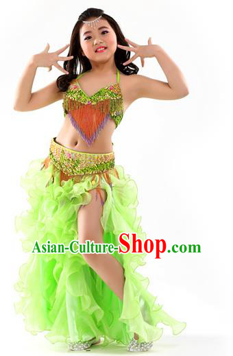Asian Indian Belly Dance Costume Stage Performance Oriental Dance Light Green Dress for Kids