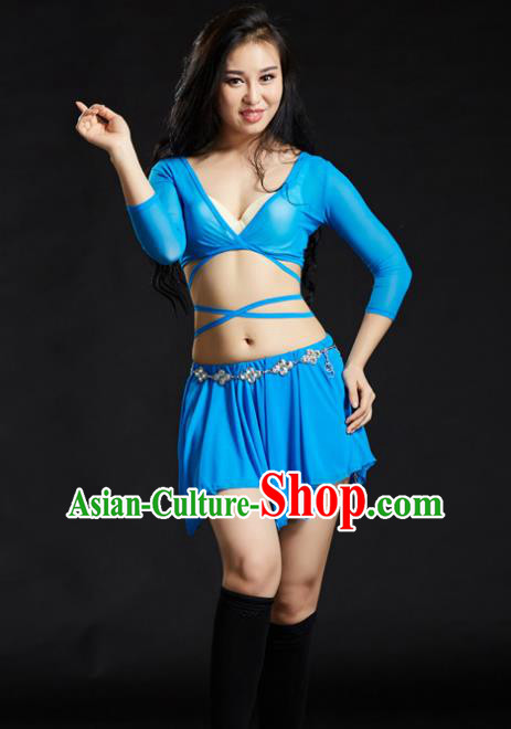 Indian Traditional Yoga Costume Blue Uniform Oriental Dance Belly Dance Stage Performance Clothing for Women