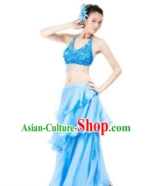 Indian Traditional Dance Blue Dress Oriental Belly Dance Stage Performance Costume for Women