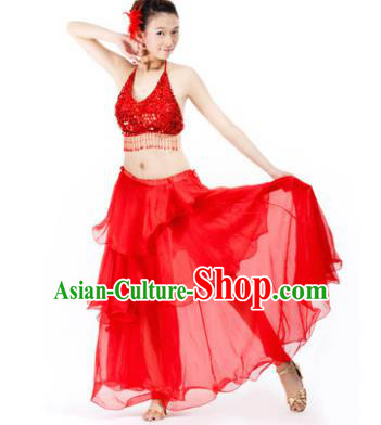 Indian Traditional Dance Red Dress Oriental Belly Dance Stage Performance Costume for Women