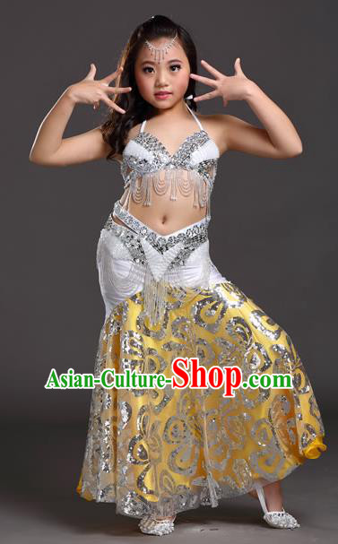 Indian Traditional Belly Dance White Dress Oriental Dance Performance Costume for Kids