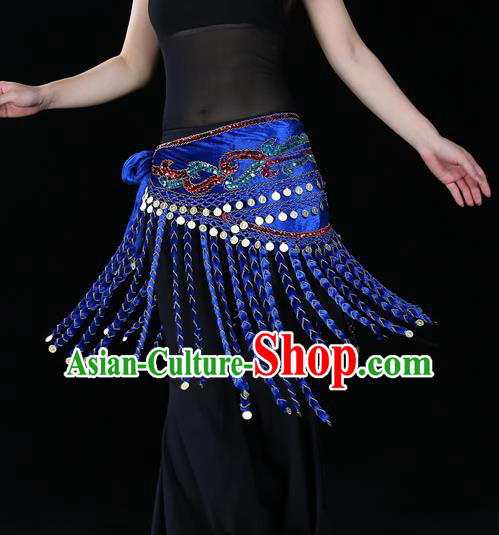 Indian Belly Dance Waist Accessories Stage Performance Royalblue Tassel Waistband Belts for Women