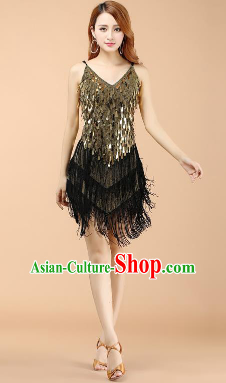 Top Grade Modern Dance Jazz Latin Dance Costume Classical Dance Golden Sequin Dress for Women