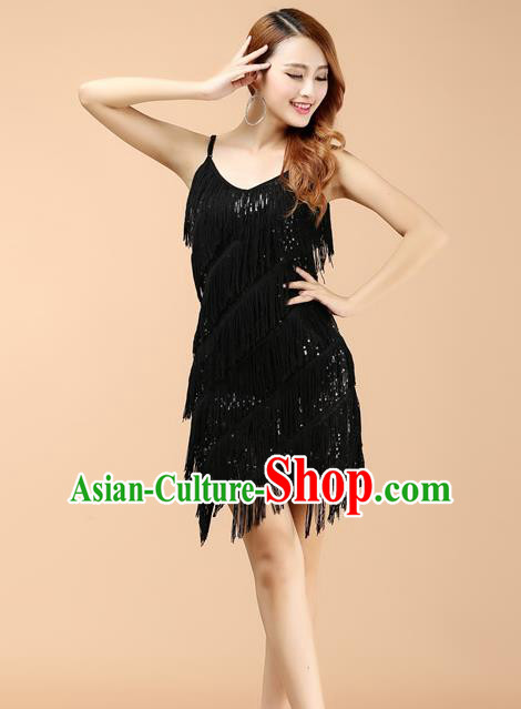 Top Grade Latin Dance Performance Black Dress Modern Dance Ballroom Dance Costume for Women