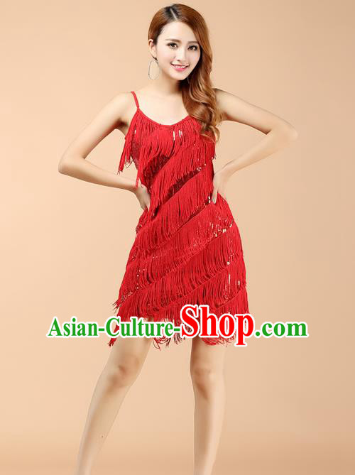 Top Grade Latin Dance Performance Red Dress Modern Dance Ballroom Dance Costume for Women