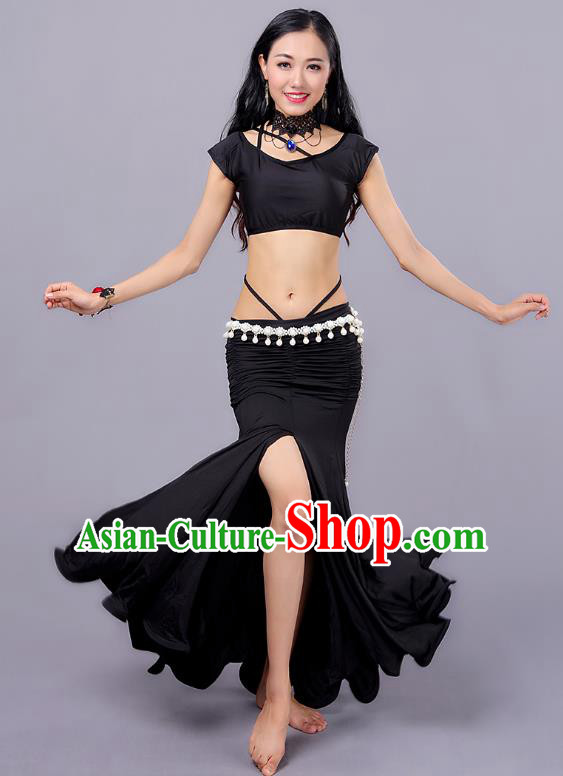 Indian Traditional Belly Dance Costume Classical Oriental Dance Black Dress for Women