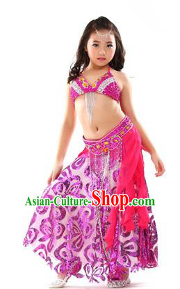 Top Indian Belly Dance Rosy Dress India Traditional Oriental Dance Performance Costume for Kids