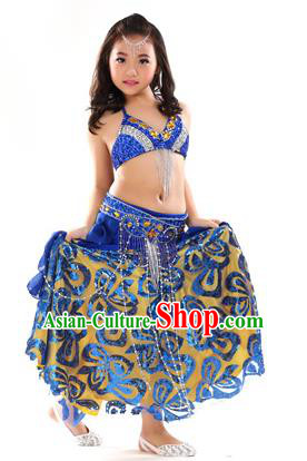 Top Indian Belly Dance Royalblue Dress India Traditional Oriental Dance Performance Costume for Kids